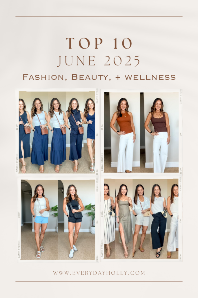 june top 10, top ten, summer fashion, beauty finds, wellness finds, amazon athletic, lululemon, athleta linens, maxi skirt, travel finds