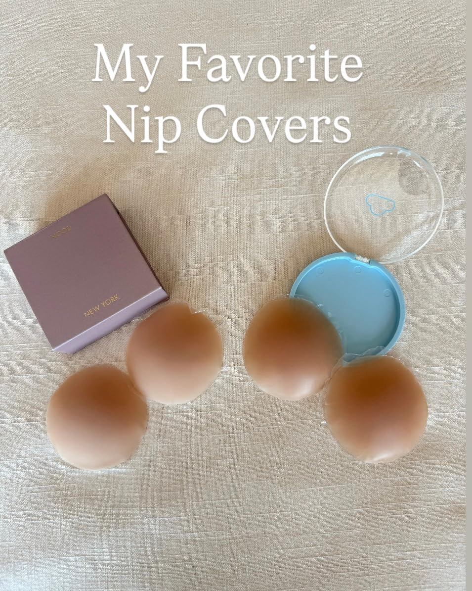 Reusable silicone nipple covers with storage cases displayed on a neutral background, perfect for wearing under dresses, tank tops, and strapless outfits.